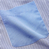 View 2 of product The Turnbull & Asser Blue Multi Stripe Cotton RE-PURPOSE Weekend Fit Finch Shirt features thin blue and white stripes, a contrasting light blue checkered chest pocket, and is crafted sustainably using recycled fabrics.