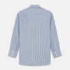 View 3 of product The Turnbull & Asser Blue and White Check Cotton Regular Fit Mayfair Shirt features long sleeves, a pointed collar, and buttoned cuffs, shown here on a white background.