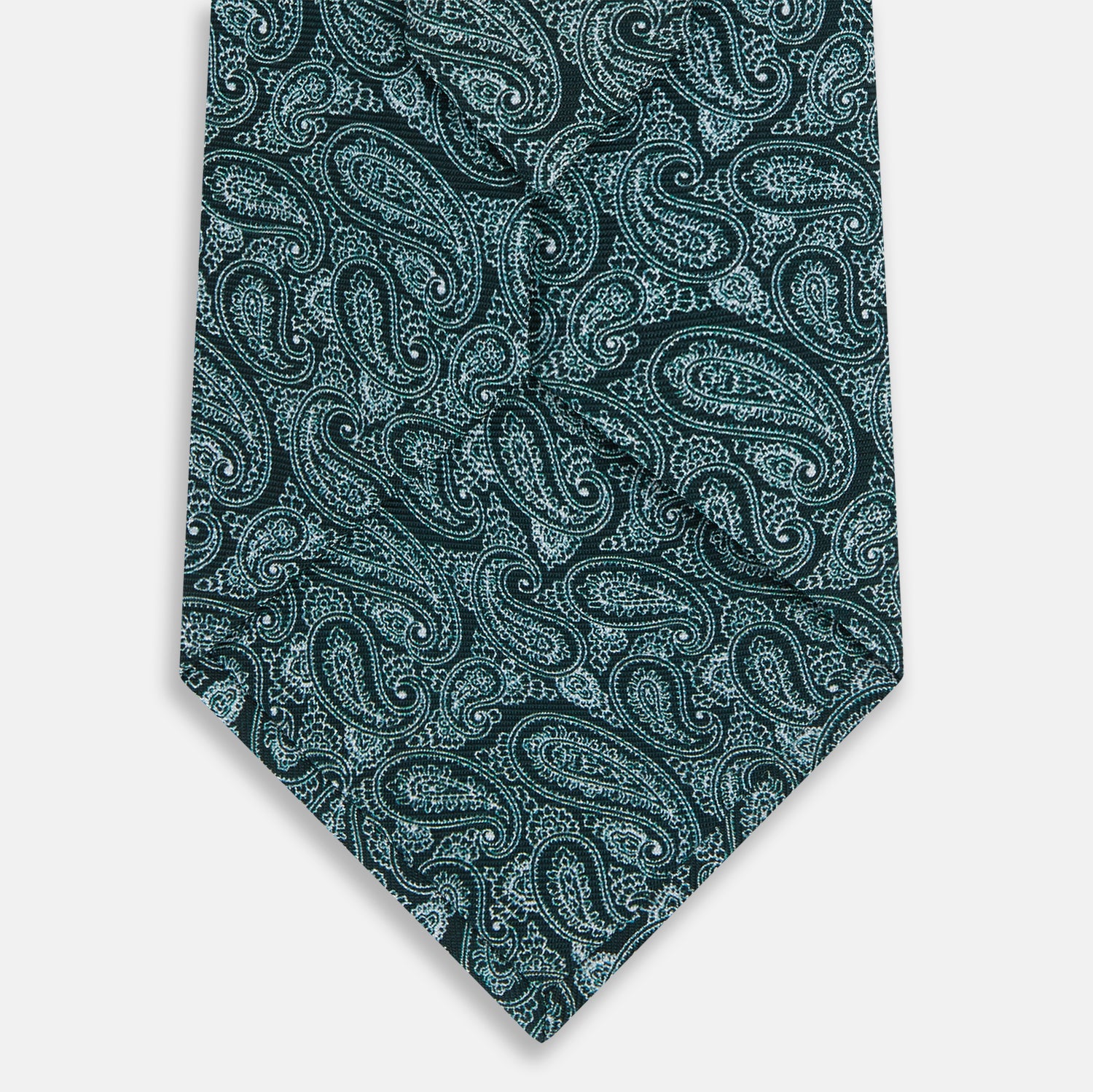 View 3 of product The Turnbull & Asser Light Petrol Paisley Silk Tie features a light petrol teal base with an elegant paisley pattern.