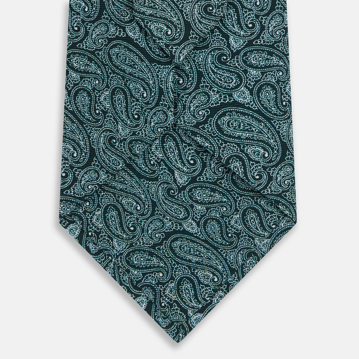 Light Petrol Paisley Printed Silk Tie Image 2