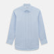 The Pale Blue Mayfair Shirt by Turnbull & Asser is a long-sleeve, button-up dress shirt with a pointed collar and buttoned cuffs, crafted from sanforised cotton and shown laid flat on a white background.