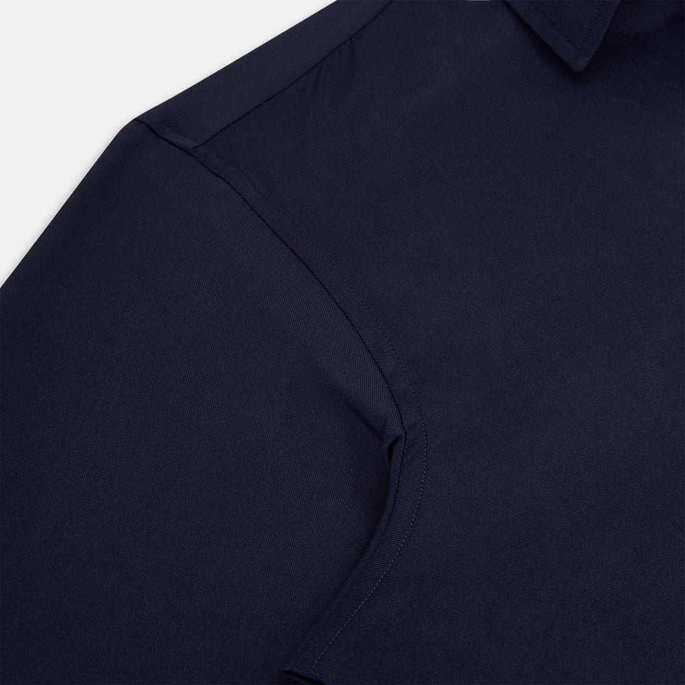 The Navy Twill Windsor Shirt by Turnbull & Asser features long sleeves, a button-up front, British craftsmanship, and a refined Windsor collar, shown in dark navy on a plain white background.