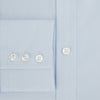 View 4 of product The Turnbull & Asser PALE BLUE COTTON REGULAR FIT MAYFAIR SHIRT is a long-sleeve, button-down shirt with a pointed T&A collar, shown laid flat on a white background.