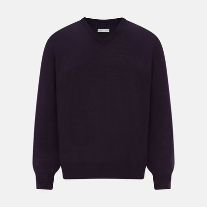 Dark Purple Fine Merino V-Neck Jumper