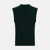 View 3 of product The Turnbull & Asser Forest Green Fine Merino V-Neck Vest is a sleeveless knitwear piece with ribbed edges, shown on a plain white background—ideal for elevating men’s sophisticated wardrobes.