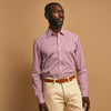 View 2 of product The Turnbull & Asser Purple & White Stripe Weekend Fit Shirt features a Derby collar, chest pocket, and 1-button cuffs—ideal for casual weekends.
