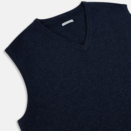 Navy Melange V-neck Cashmere Vest Image 1