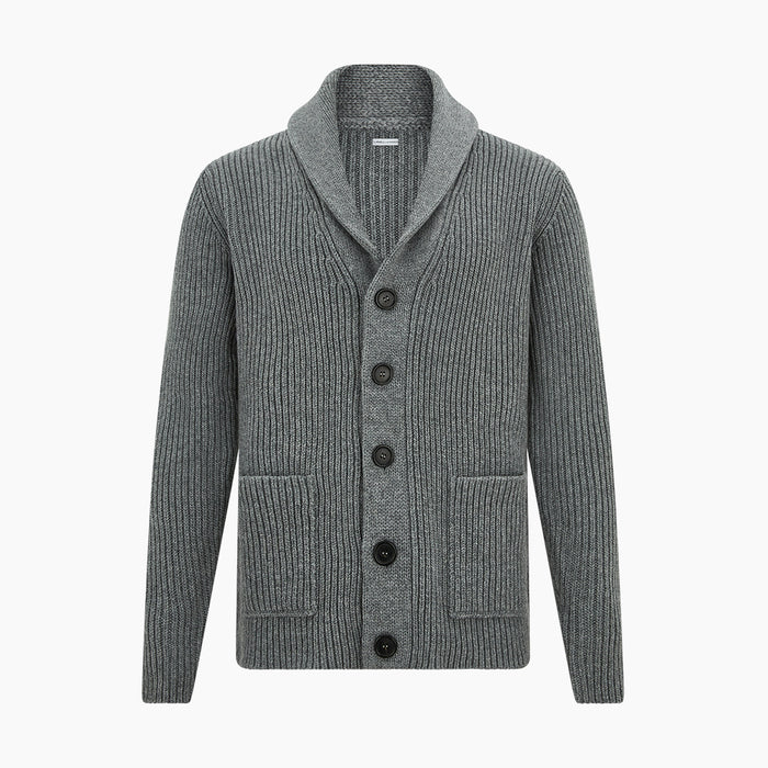 Grey Melange Cashmere Shawl Collar Cardigan Image 4