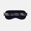 View 4 of product The Turnbull & Asser Navy Bloomsbury Jacquard Cashmere Lined Sleep Mask and Bag features a dark blue backdrop with beige, olive green, and gray floral patterns, plus elastic straps for comfort.