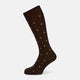 A single Turnbull & Asser Coffee Patterned Mid-Length Sock is shown on a plain white background, featuring brown Egyptian cotton with small yellow and orange dots.