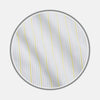 View 1 of product A close-up of Turnbull & Asser's Yellow Multi Stripe Cotton Fabric, featuring soft white cotton with vertical pastel yellow, blue, and pink stripes, displayed inside a gray circular border with a slightly wrinkled texture.