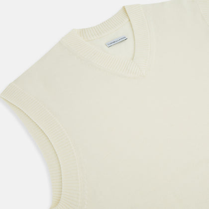 Ecru Fine Merino V-Neck Vest Image 1