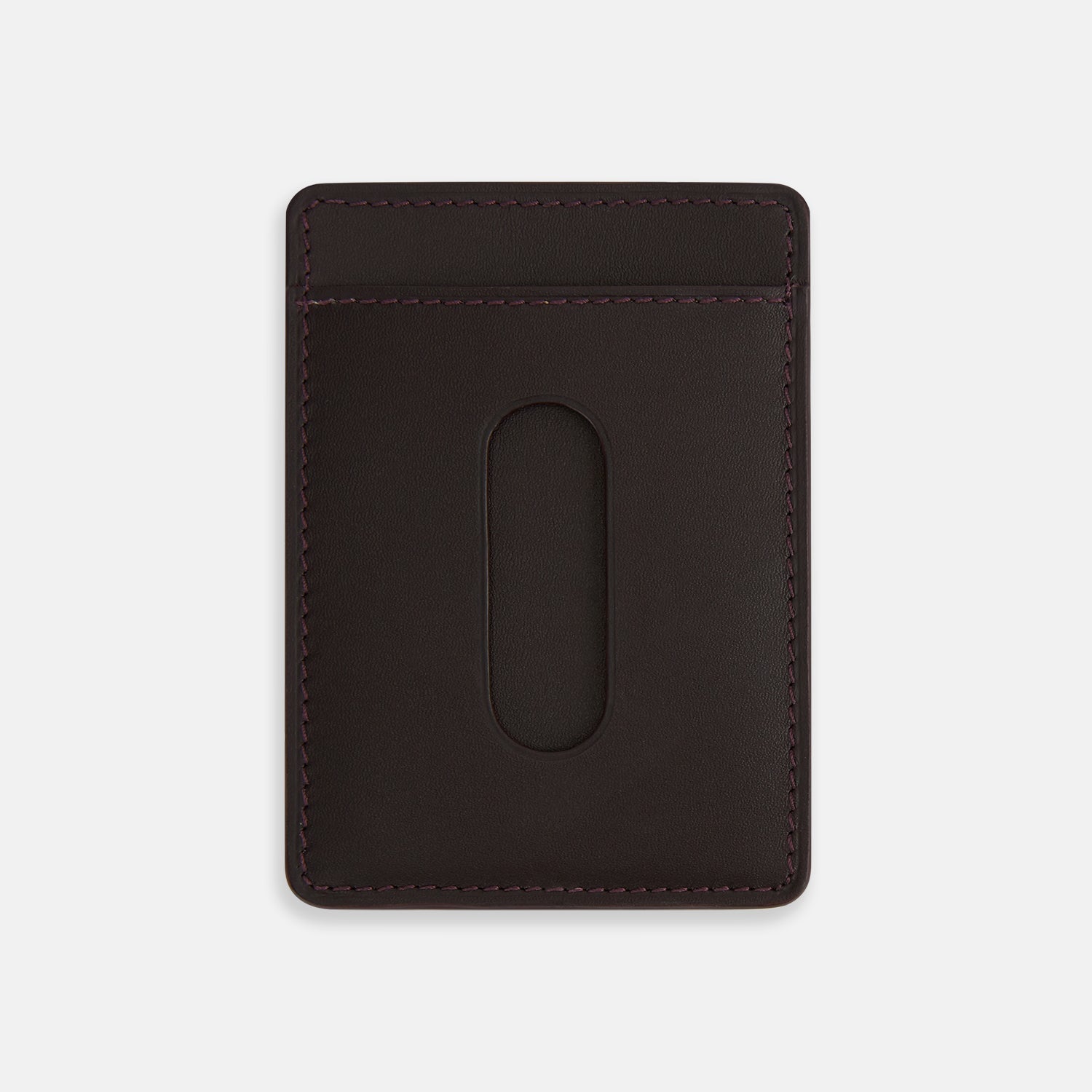 View 2 of product The Burgundy Two-slot Card Case by Turnbull & Asser features rich Italian leather with subtle maroon stitching and the brand embossed in white at the bottom, offering a refined minimalist accessory against a plain white background.