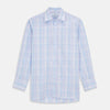 View 1 of product The Turnbull & Asser Pink and Light Blue Check Cotton Regular Fit Mayfair Shirt features long sleeves, buttoned cuffs, a T&A collar, and is shown laid flat on a white background.