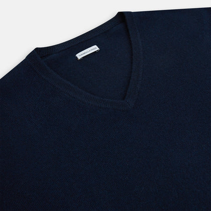 Navy Cashmere V-neck Jumper Image 1