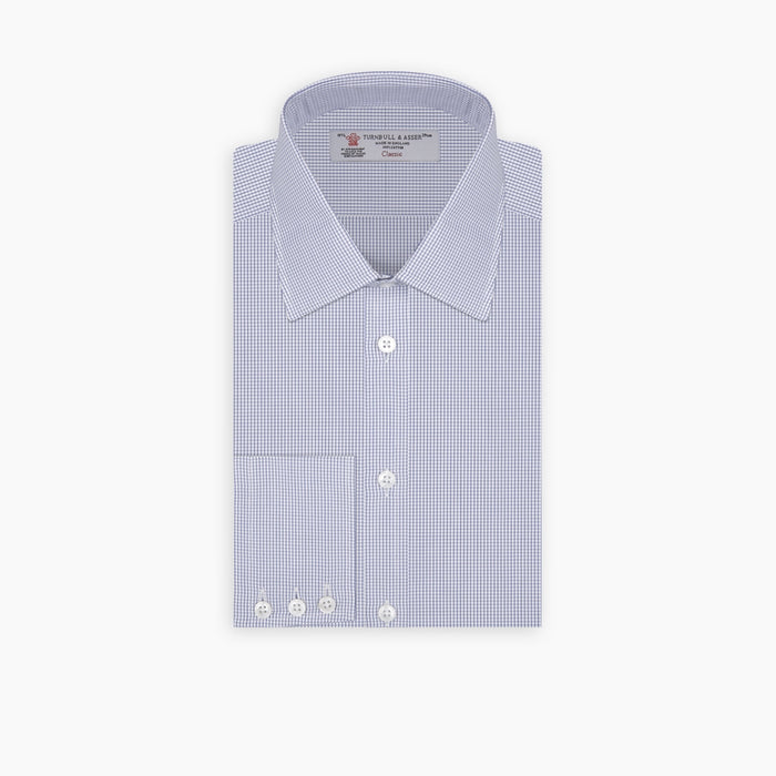 Blue Grid Check Shirt with T&A Collar and 3-Button Cuffs Image 6