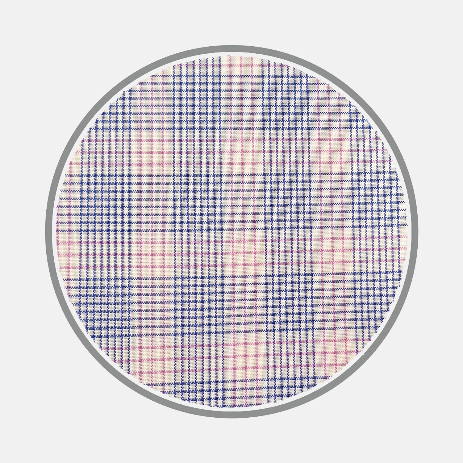 View 1 of product A round, flat surface with a blue, pink, and white plaid pattern inspired by classic Turnbull & Asser MTM SHIRTS ALL, outlined in thin gray on a white background.