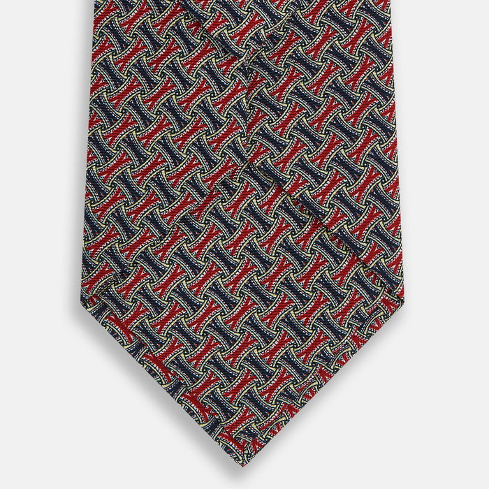 Red and Navy Weave-Patterned Printed Silk Tie Image 2