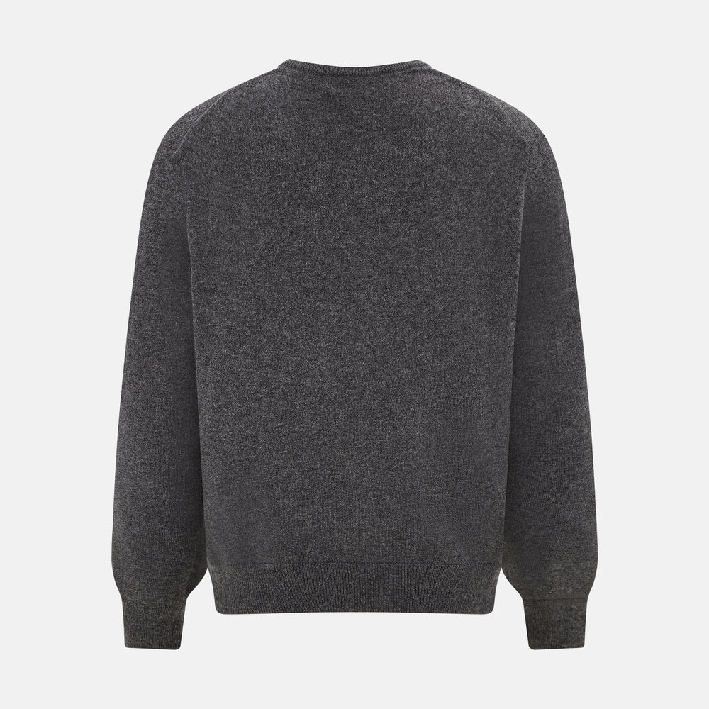 The Charcoal Grey Cashmere V-neck Jumper by Turnbull & Asser features ribbed cuffs, hem, and neckline—an essential knitwear piece, shown on a white background.