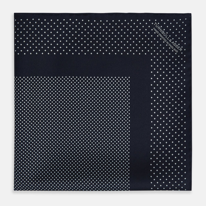 Navy and Grey Dot Silk Pocket Square Image 2