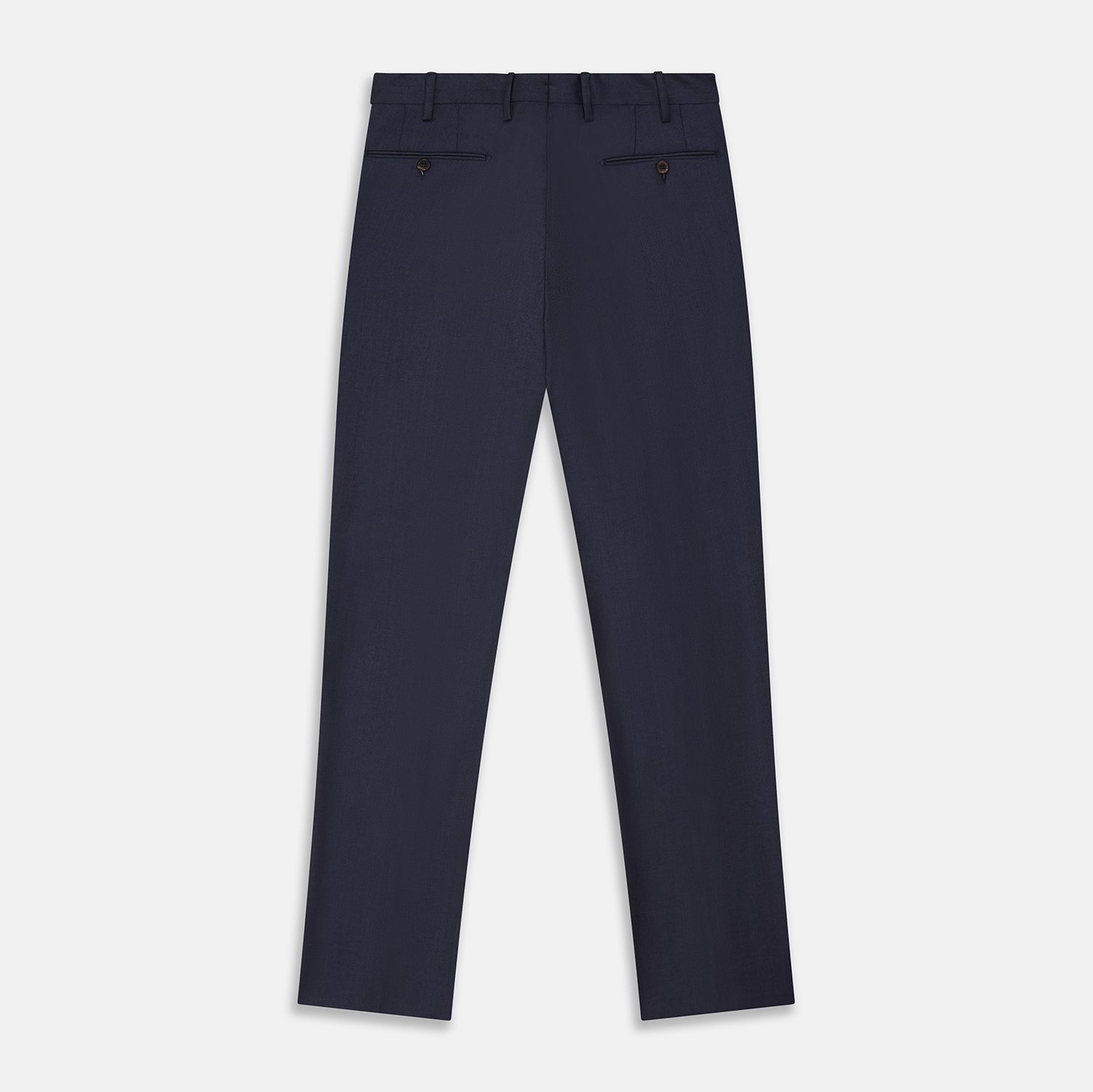 View 3 of product Turnbull & Asser Navy Wool Blend Single Pleated Gerry Trousers, featuring classic fit, button and zipper closure, belt loops, and straight legs, displayed flat on a white background.