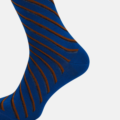Royal Blue/orange Diagonal Striped Long Socks Image 3
