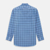 View 3 of product The Turnbull & Asser Colony Blue Grid Check Mayfair Shirt is a light blue, long-sleeve button-up with a collar and evenly spaced dark blue grid lines.