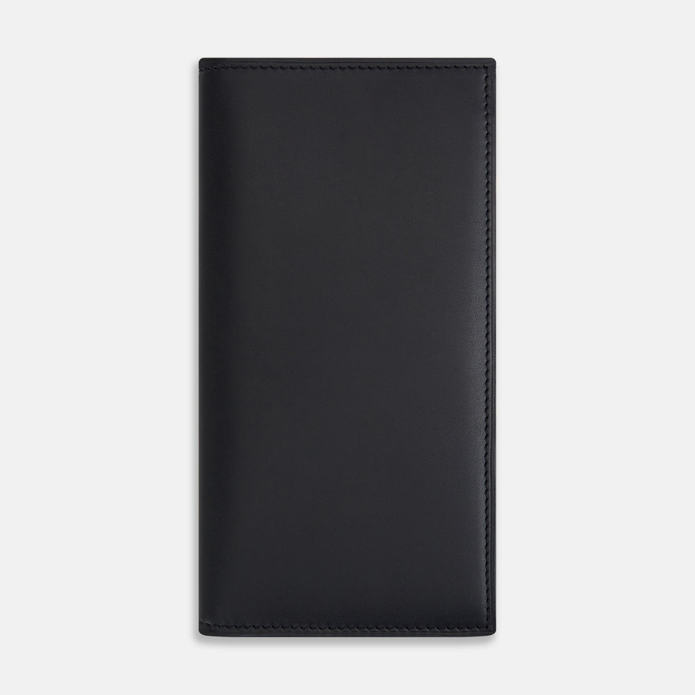A navy, rectangular men's wallet—the B Cut Continental Wallet by Turnbull & Asser—made from smooth leather with visible edge stitching, shown closed against a plain white background.
