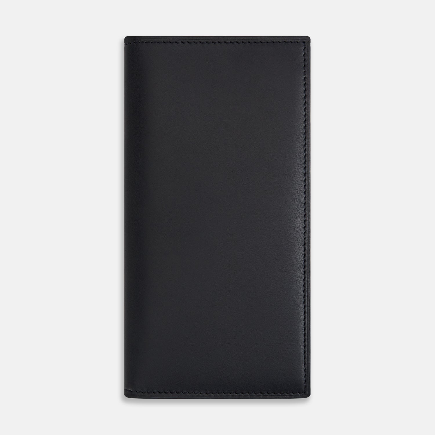 View 1 of product A navy, rectangular men's wallet—the B Cut Continental Wallet by Turnbull & Asser—made from smooth leather with visible edge stitching, shown closed against a plain white background.