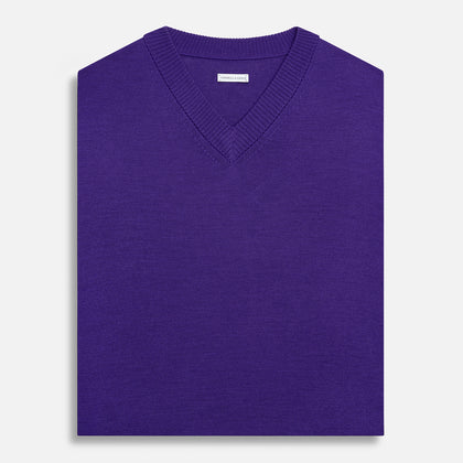 Purple Fine Merino V-Neck Vest Image 3