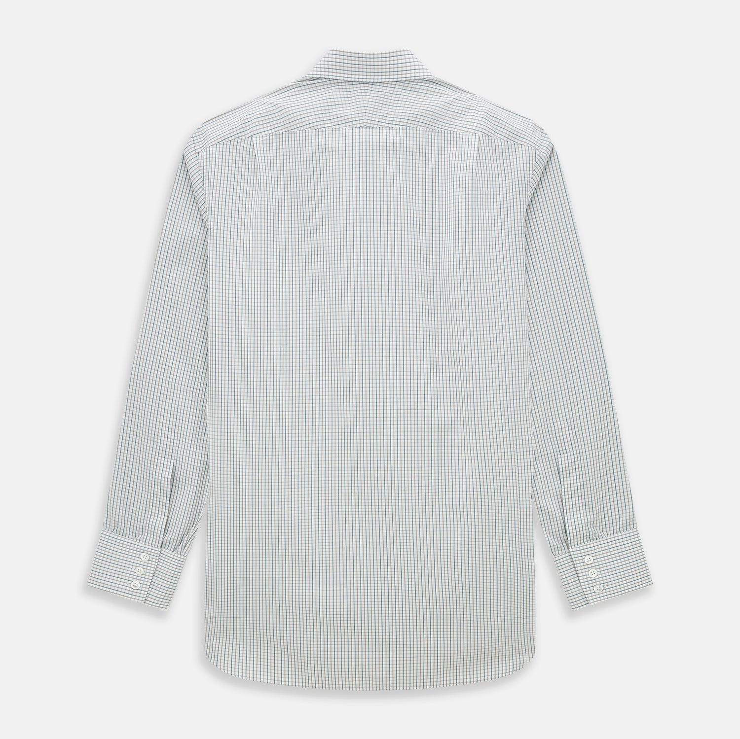 View 3 of product The Green and Brown Multi Check Mayfair Shirt by Turnbull & Asser, crafted from Italian cotton with a classic collar and buttoned cuffs, is laid flat on a white background.