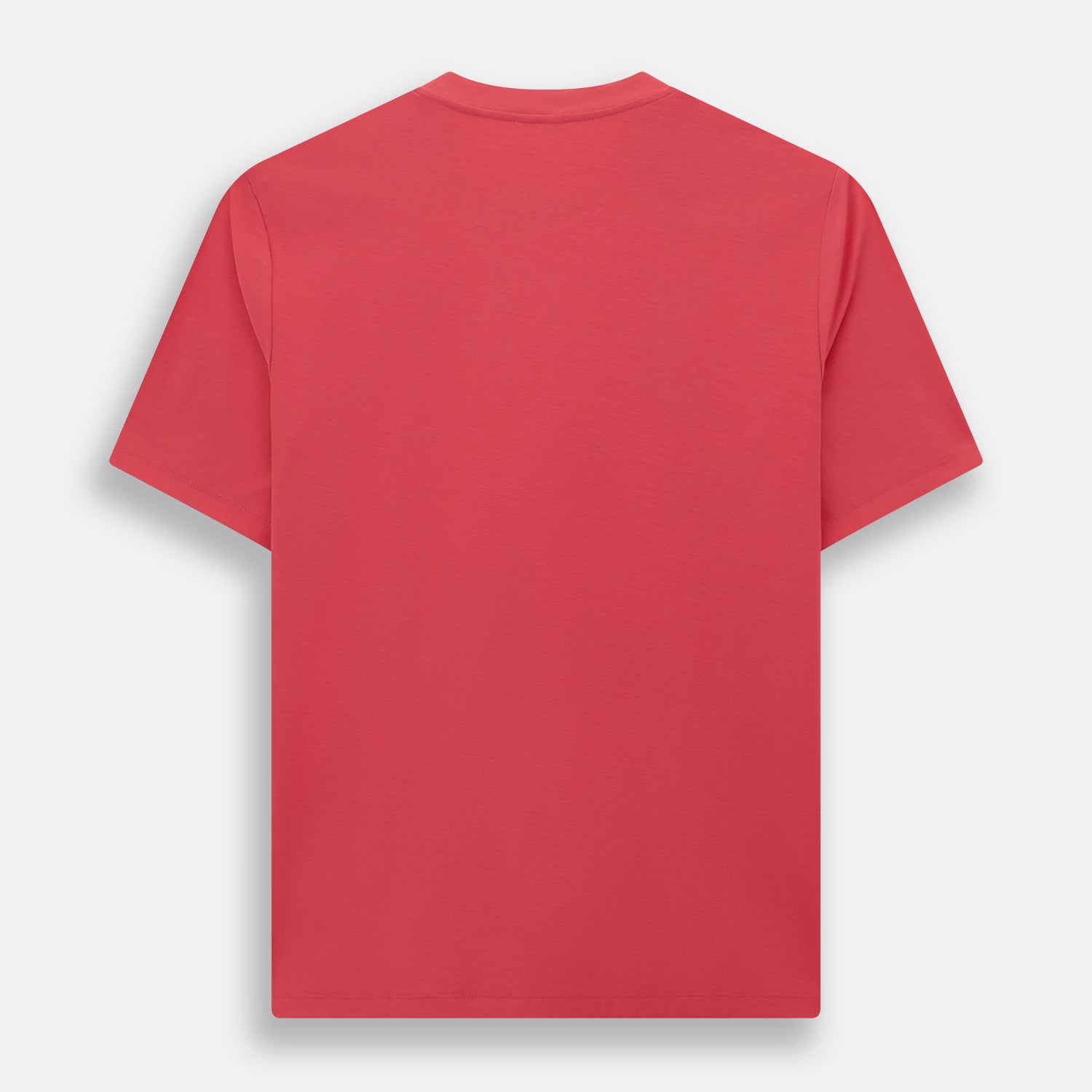 View 3 of product The Turnbull & Asser Honeysuckle Short-Sleeve T-shirt is shown on a white background. This high-quality red tee features a plain design with short sleeves and a crew neckline, offering versatile, logo-free style.