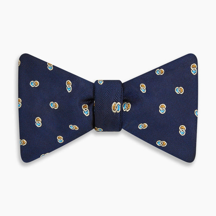 Blue and Yellow Links Silk Bow Tie Image 3