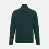 View 3 of product The Forest Green Melange Half-Zip Cashmere Jumper by Turnbull & Asser features a high collar and long sleeves, showcased against a plain white background.