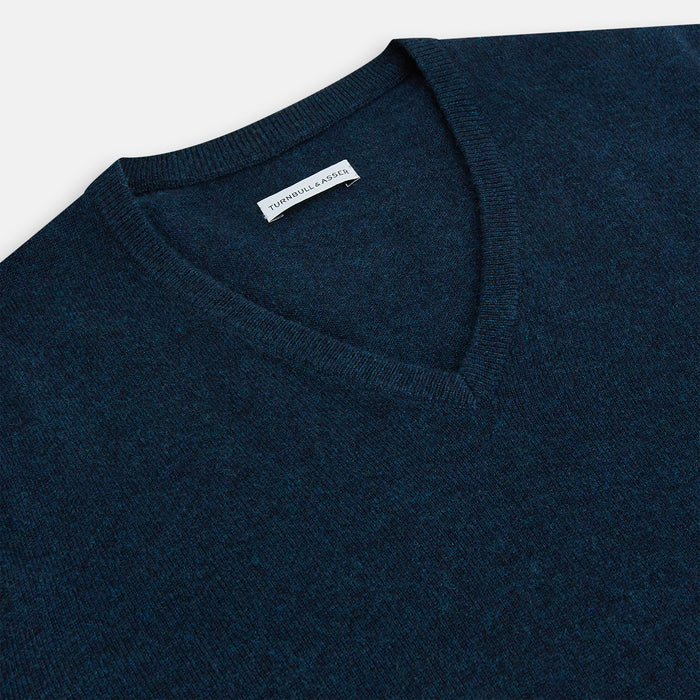 Dark Green Melange Cashmere V-neck Jumper Image 1