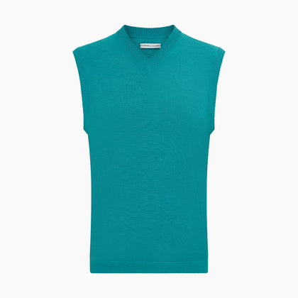 Turquoise Fine Merino V-Neck Vest Image 3