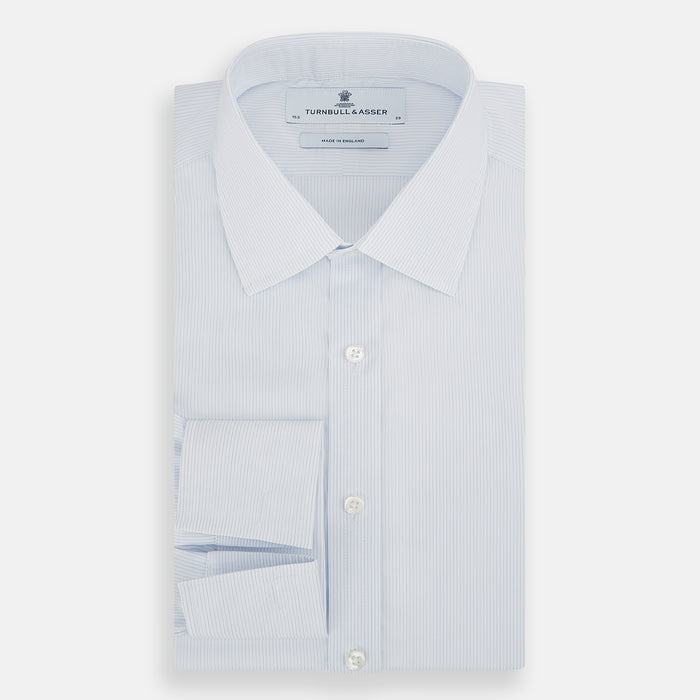 Blue and White Thin Stripe Shirt with T&A Collar and Double Cuffs Image 4