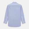 View 5 of product The Turnbull & Asser Blue and White Stripe Cotton RE-PURPOSE Mayfair Shirt, made with recycled fabrics, features long sleeves and a classic collar, and is shown flat against a white background.