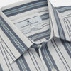 View 4 of product The Turnbull & Asser Blue, Green & White Stripe Weekend Fit Shirt features a Derby collar, 1-button cuffs, and a classic striped design—ideal for winter layering. Displayed on a plain white background.