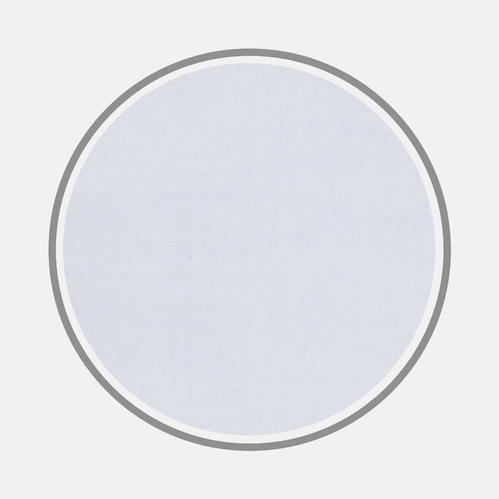 A plain, light blue circle with a thick blue border and a thin white inner border, centered on a white background, representing Turnbull & Asser’s Light Blue 120-Cotton Poplin Fabric.