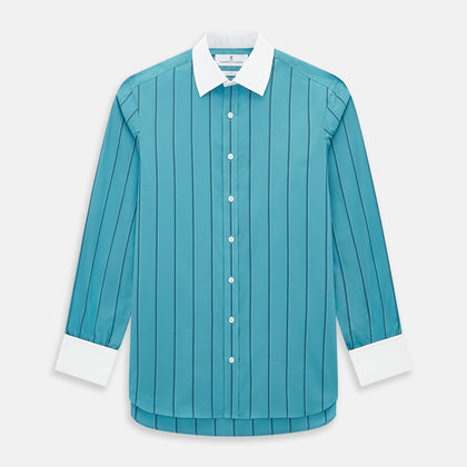 Turquoise Track Stripe Shirt with Contrast T&A Collar and Cuffs