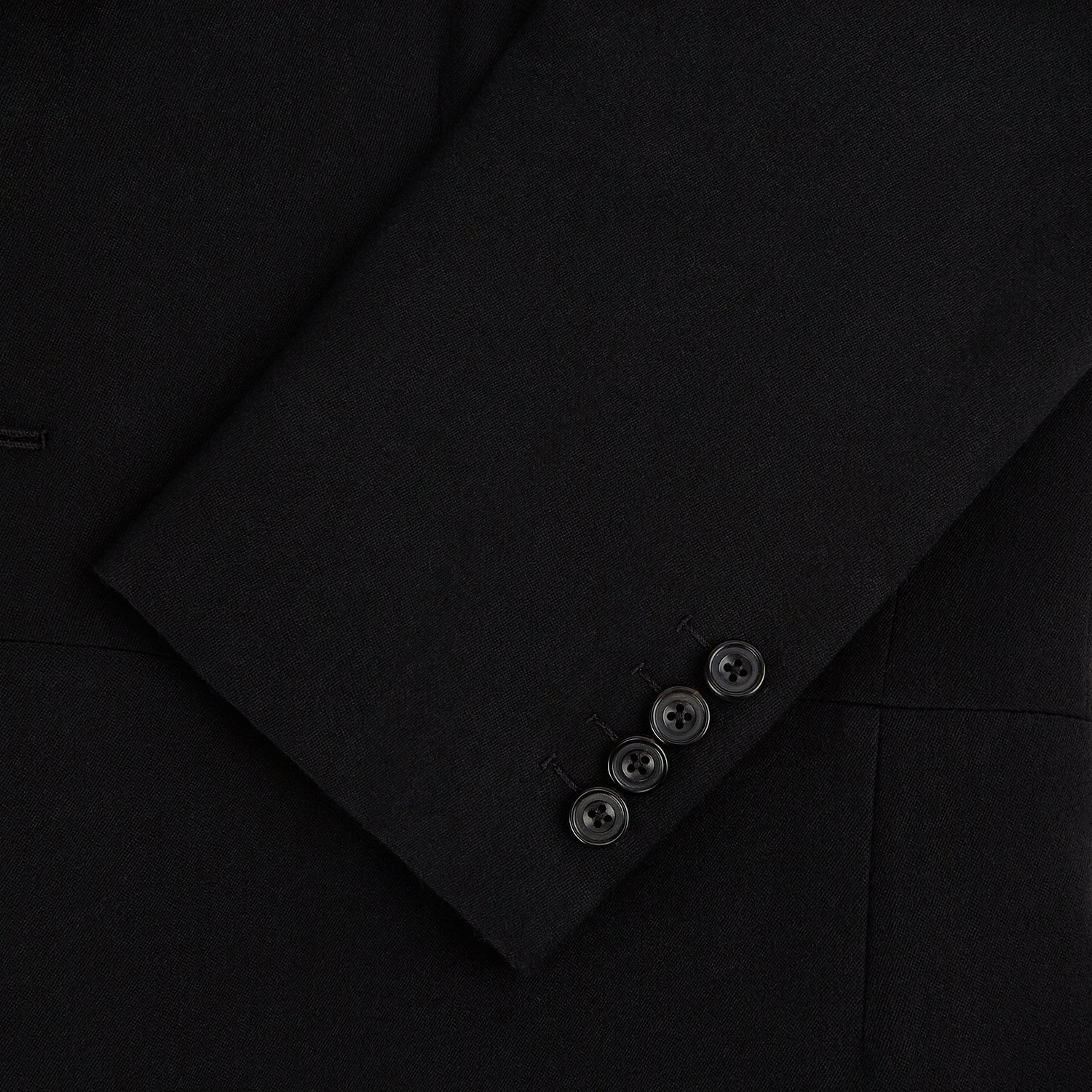 View 4 of product The Turnbull & Asser Black Morning Coat features satin peak lapels, a single front button closure, and long sleeves, shown against a plain white background.