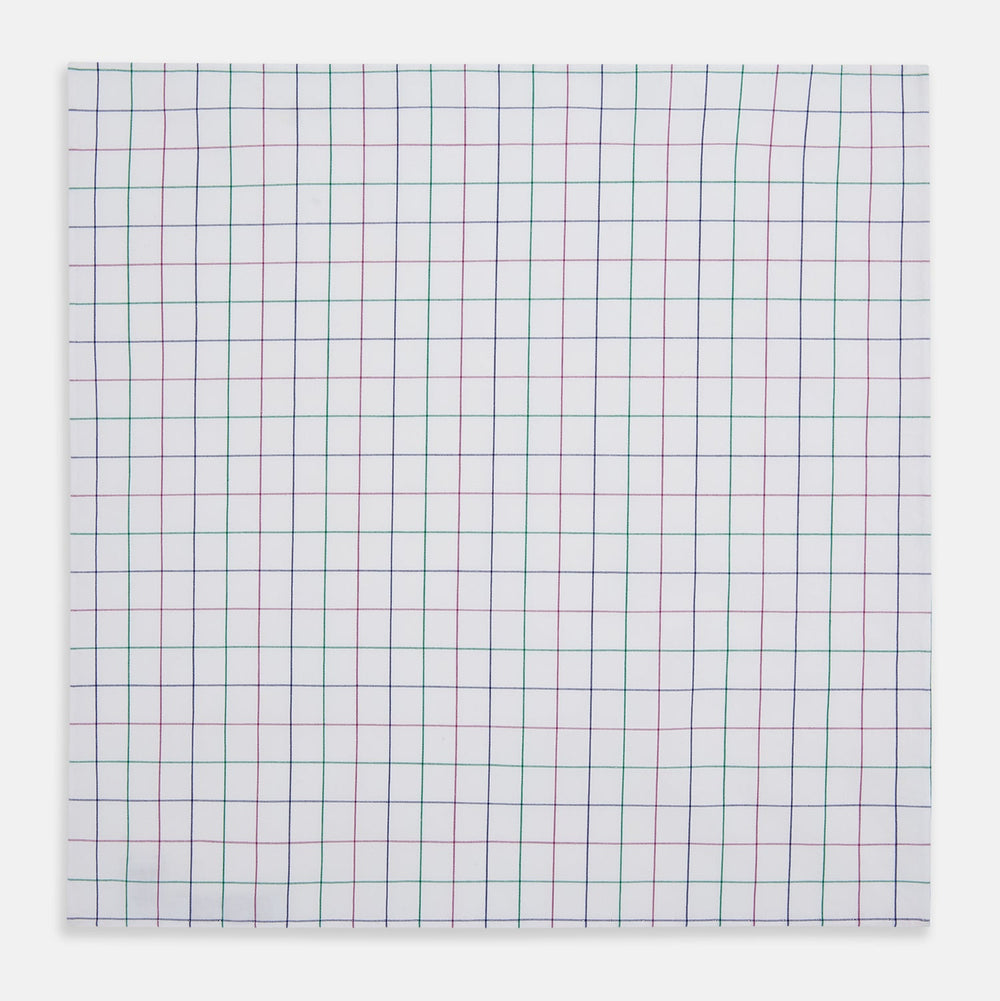 The Turnbull & Asser Hand Rolled Pink and Green Grid Check Handkerchief is a refined accessory, featuring a pink and green grid pattern—perfect for subtly enhancing any gentleman’s outfit.