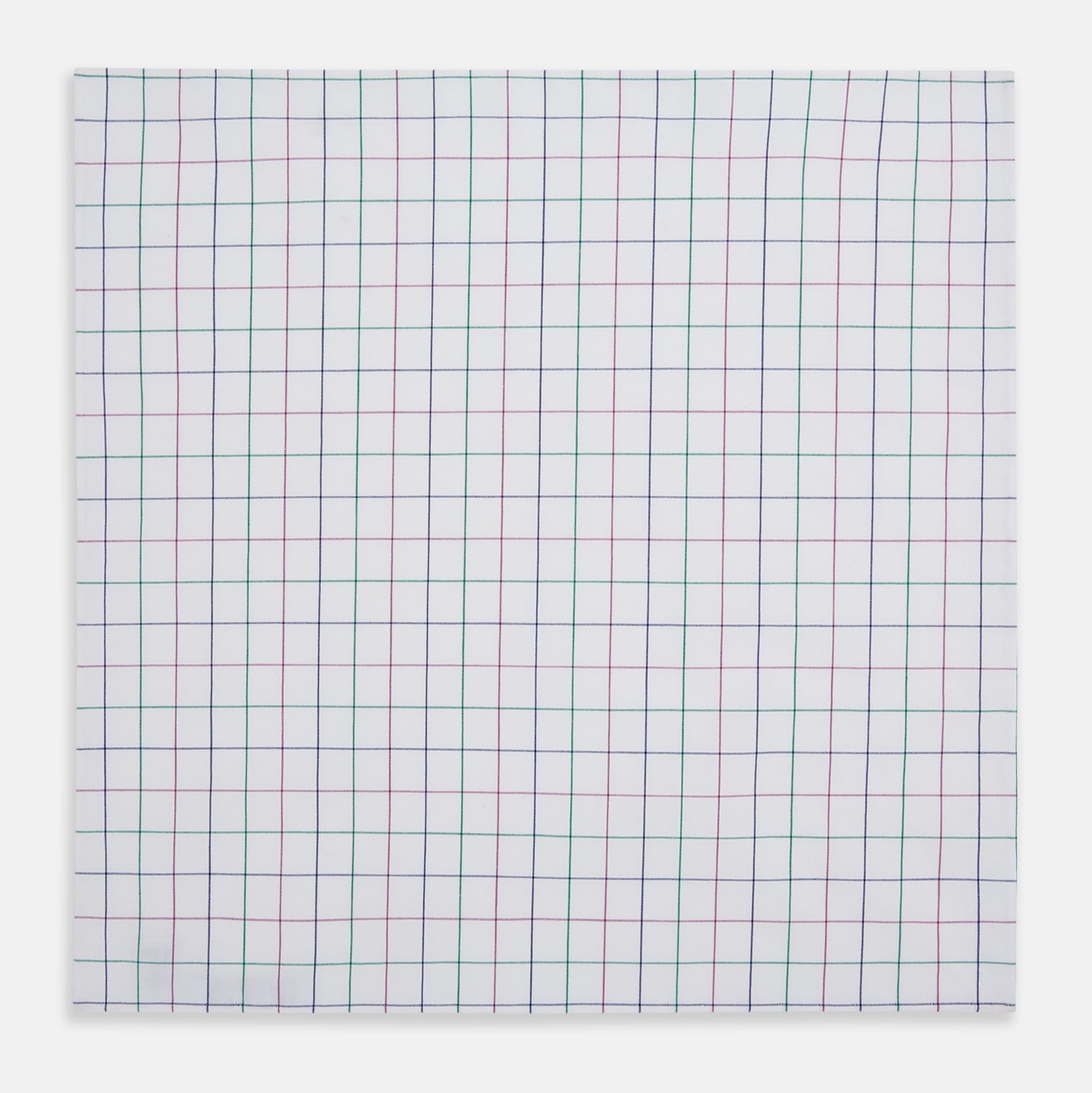View 3 of product The Turnbull & Asser Hand Rolled Pink and Green Grid Check Handkerchief is a refined accessory, featuring a pink and green grid pattern—perfect for subtly enhancing any gentleman’s outfit.