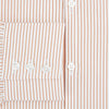 View 4 of product The Orange Multi Stripe Westminster Shirt by Turnbull & Asser features thin vertical orange and white stripes, a Turnbull collar, and long sleeves, elegantly displayed flat against a white background.