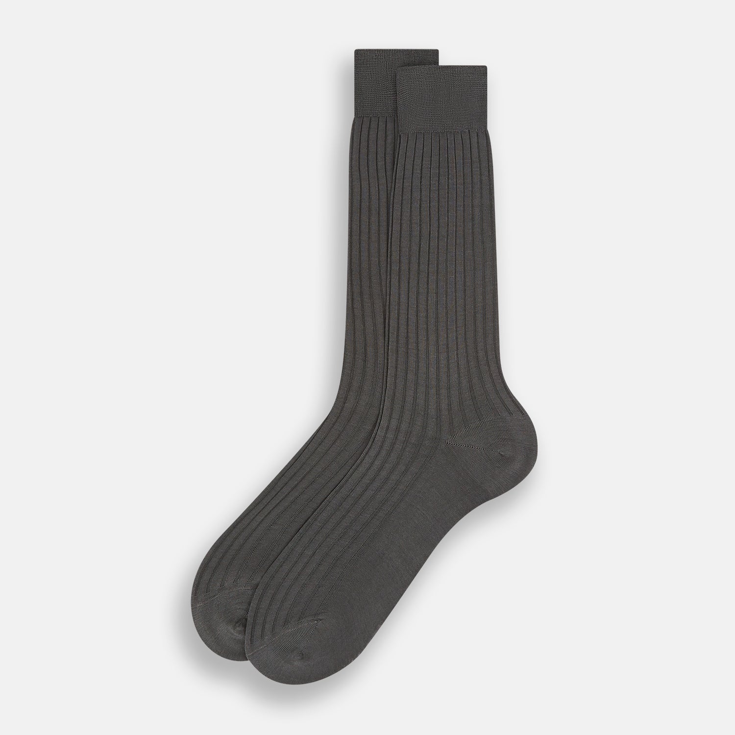 View 2 of product A single Concrete Mid-Length Sock by Turnbull & Asser, crafted from mercerised Egyptian cotton for refined comfort, is shown upright on a white background with the toe pointing left and the cuff at the top.