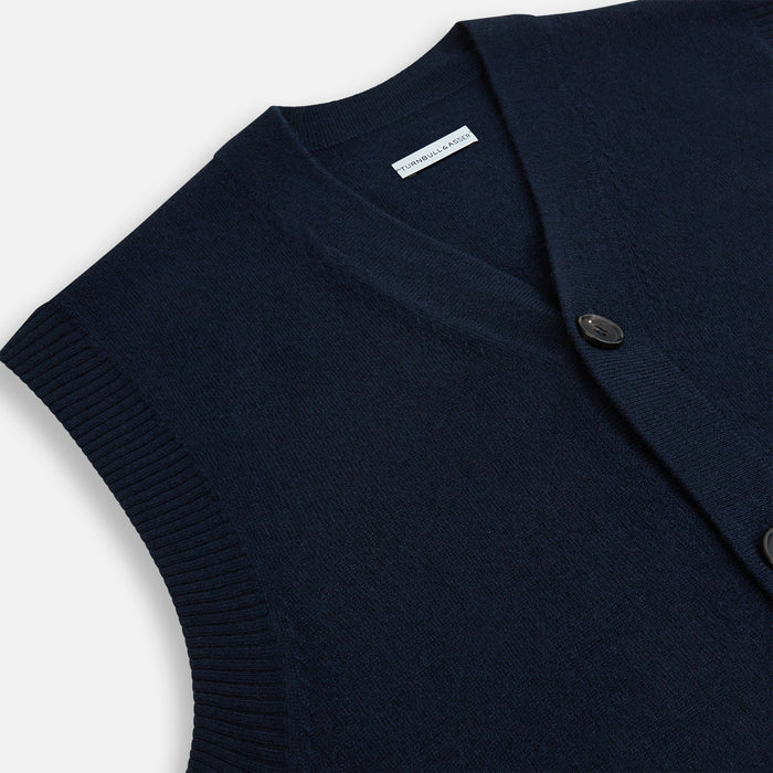 Navy Cashmere V-neck Sleeveless Cardigan Image 1
