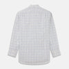 View 5 of product The Turnbull & Asser Blue Multi Check Regular Fit Cotton-Cashmere Shirt features a T&A collar, 3 button cuffs, and a white background with tonal blue and light brown checks—shown flat against a white background.