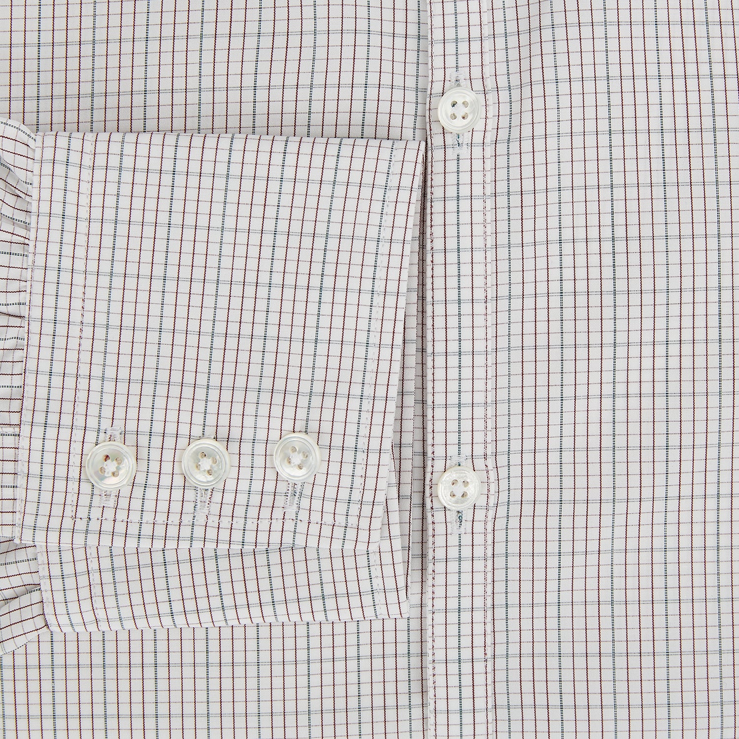 View 4 of product A long-sleeved, button-down BURGUNDY AND GREEN DOUBLE GRID CHECK WESTMINSTER SHIRT by Turnbull & Asser, featuring a classic collar and elegant check pattern—an outstanding piece of British craftsmanship.