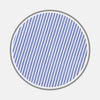 View 1 of product A circle with a gray border features evenly spaced, diagonal blue stripes on a white background, resembling Turnbull & Asser's Blue Fine Bengal Stripe Cotton Fabric. The stripes run from the top left to bottom right.